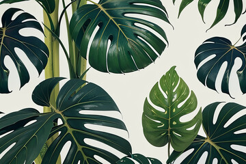 a picture of some green leaves on a wall, tropical houseplants,generative ai