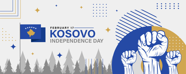 Vector illustration of Kosovo independence day celebrated every year on February 17. greeting card poster design with kosovo flag. poster banner in classic retro theme style