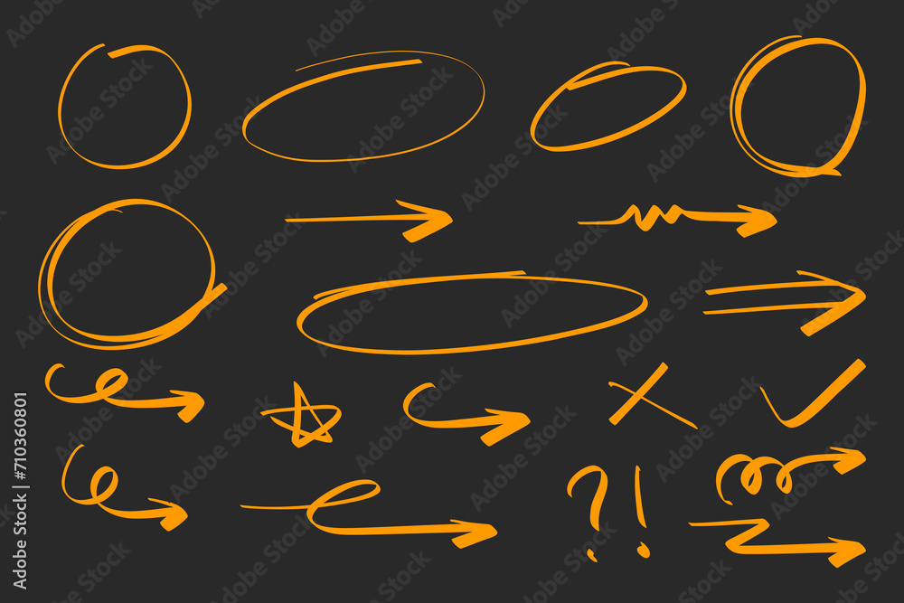 Poster hand drawn circle and arrow line for highlighting text. rounds bubbles set doodle sketch symbols on 