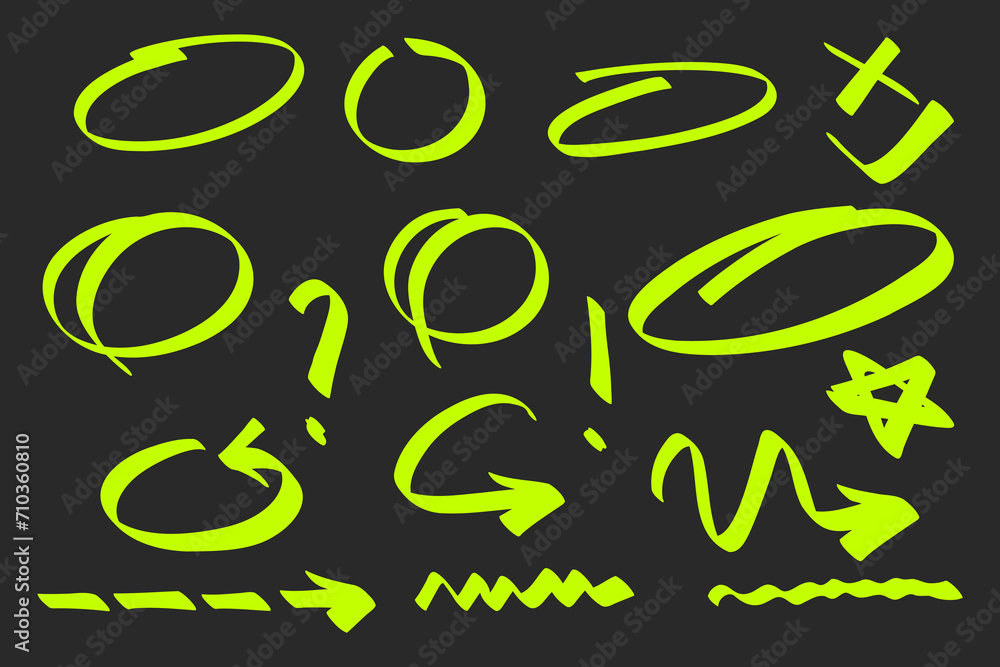 Poster hand drawn circle and arrow line for highlighting text. rounds bubbles set doodle sketch symbols on 