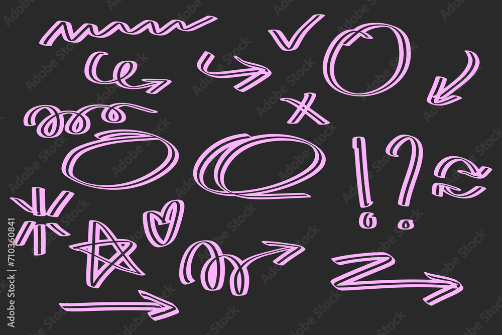 Poster hand drawn circle and arrow line for highlighting text. rounds bubbles set doodle sketch symbols on 