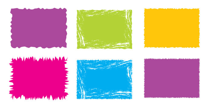 Jagged rectangle. Bright color simple shapes. Rectangle paper template jagged and rough.