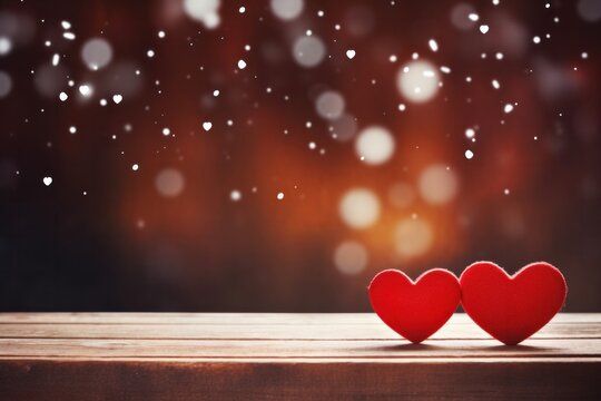 Valentine's Day card ideas Red and white heart snowflakes on a light wooden table, romantic holiday background card, love.