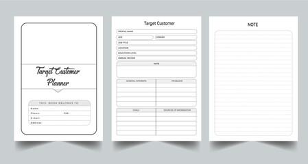 Editable Target Customer Planner Kdp Interior printable template Design.