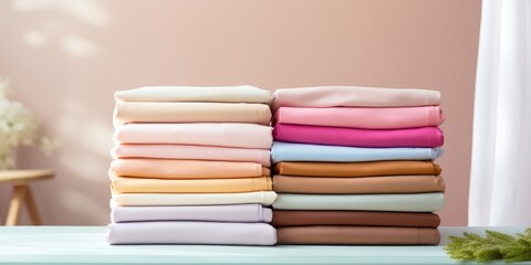 Pile of multicolored different cotton fabrics.