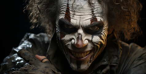 portrait of a young man with scary makeup and a halloween make - up