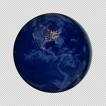 Satellite photo of Earth at night isolated on transparent background. Elements of this image furnished by NASA.