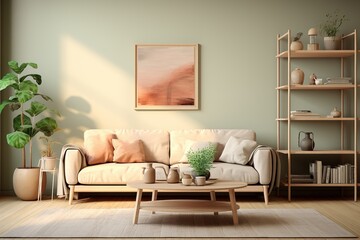 Modern Minimal clean clear contemporary living room home interior design daylight background,beige white sofa couch in living room daylight from window freshness moment mock up interior