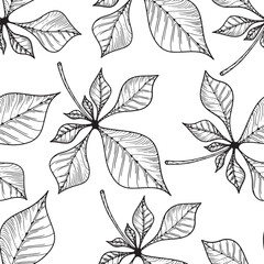 Leaves. Hand-drawn graphics. Seamless patterns for fabric and packaging design.