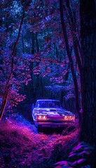 Fototapeta na wymiar an amazing neon car in forest