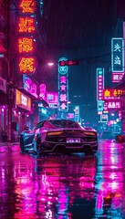 an amazing neon car in scary world 