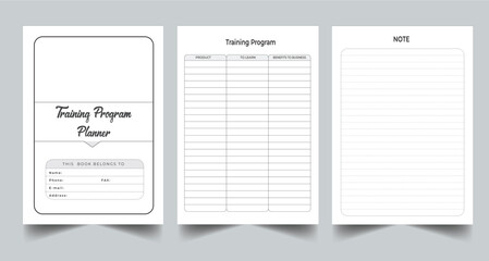 Editable Training Program Planner Kdp Interior printable template Design.