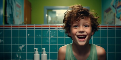 Fototapeta na wymiar Illustration with a boy brushing his teeth