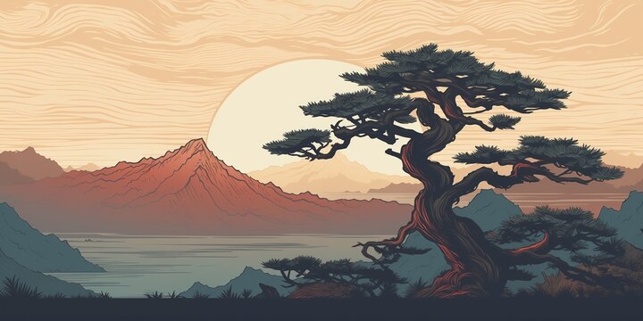 classic japanese picture with tree