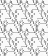 Vector seamless outline pattern. Abstract 3d seamless geometric pattern. Geometric shapes, rhombuses pattern. Abstract seamless black and white vector background. - obrazy, fototapety, plakaty