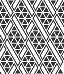 Vector seamless pattern. Mosaics motif. Polygonal trellis on the base of triangular grid. Geometric shapes, triangles pattern, filed black triangles. Black and white vector background.