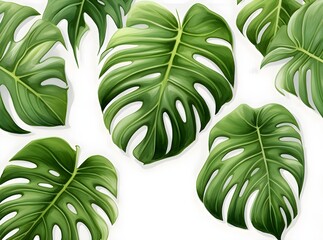 Monstera Deliciosa plant leaf from tropical forests isolated on white background. Abstract foliage and botanical background. Green tropical forest wallpaper