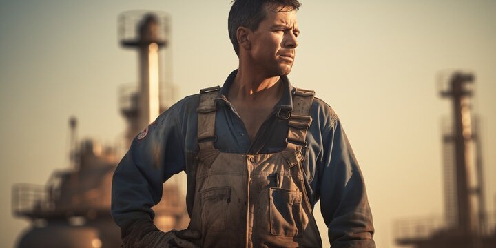 portrait of a stern oil worker