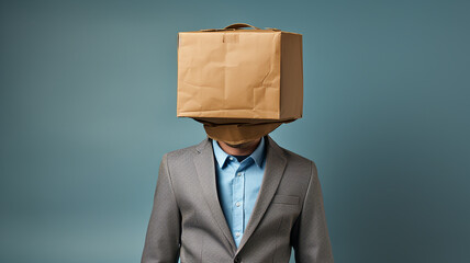 A man with a cardboard bag on his head
