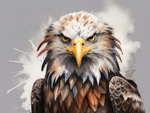 Painted eagle on a gray background. Nature conservation concept