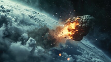 Fototapeta na wymiar Generative AI, Asteroid is flying to the Earth, fired meteor, impact Earth