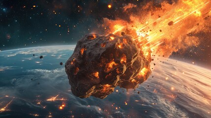 Generative AI, Asteroid is flying to the Earth, fired meteor, impact Earth - obrazy, fototapety, plakaty