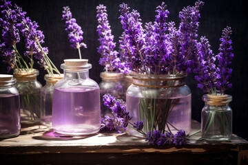 Obraz na płótnie Canvas lavender flowers essential oils bokeh style background