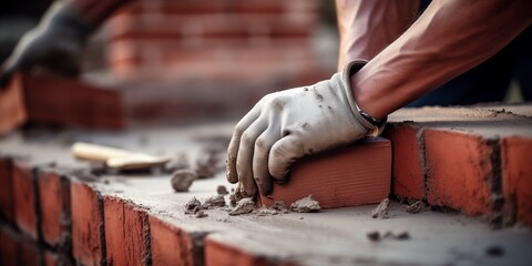 Close-up of hands making brickwork