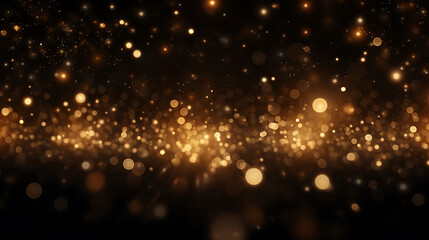 Fototapeta na wymiar Dunkler Hintergrund mit leuchtenden goldenen Glitzer Partikeln 