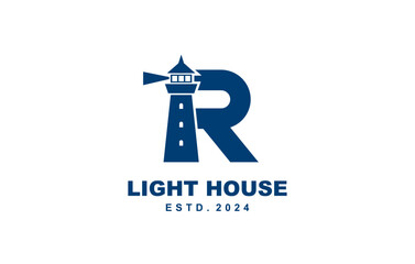 R Letter light house logo template for symbol of business identity - obrazy, fototapety, plakaty