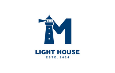 M Letter light house logo template for symbol of business identity