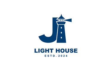 J Letter light house logo template for symbol of business identity