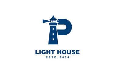P Letter light house logo template for symbol of business identity
