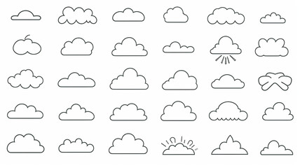 collection set contour image of a cloud, icon symbol on a white background