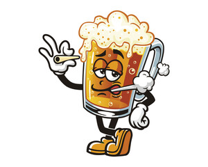 smoking Beer Glass cartoon mascot illustration character vector clip art hand drawn