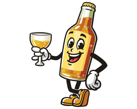 recommend clip art: Beer Bottle with a glass of drink cartoon mascot illustration character vector clip art hand drawn