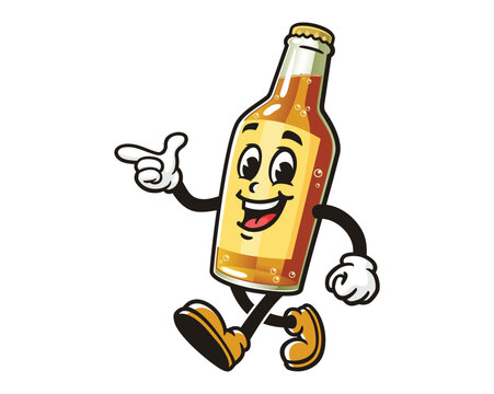 recommend clip art: walking Beer Bottle with pointing hand cartoon mascot illustration character vector clip art hand drawn