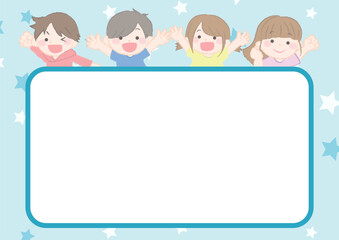 ジャンプして喜ぶ元気な子供たちとフキダシ3-2