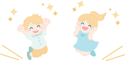 ジャンプして喜ぶ元気な子供たちのイラスト2-2