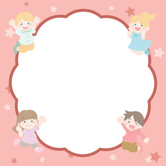 ジャンプして喜ぶ元気な子供たちとフキダシ1-2