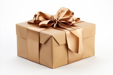 Exquisite gift box wrapped with elegant red ribbon on a clean and minimalistic white background