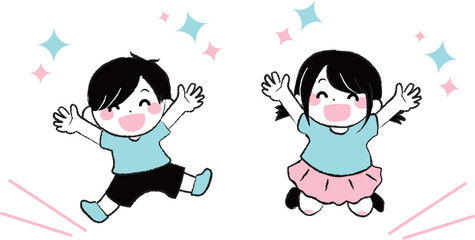 ジャンプして喜ぶ元気な子供たちのイラスト1-3
