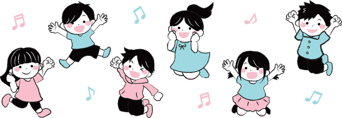 ジャンプする元気な子供たちのイラスト1-3