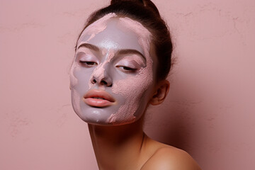 beautiful woman getting facial clay mask