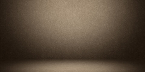 Pastel golden grunge shiny background. Light beige studio template. Luxury empty room graphic.
