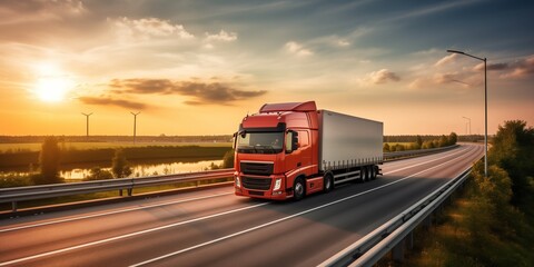 Logistics export and import trucking industry concept
