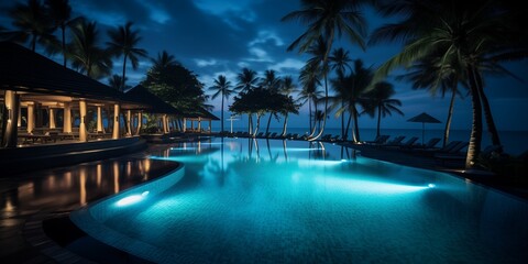 Obraz premium Luxury tropical resort pool at night.