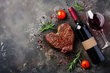 Küchenrückwand glas motiv grilled beef steak for valentines day pragma in black background © Summit Art Creations