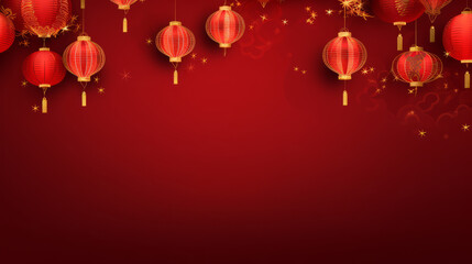 Chinese New Year Product Stand Mockup Background with Red and Gold, Flower, Lantern, and Asian Widgets