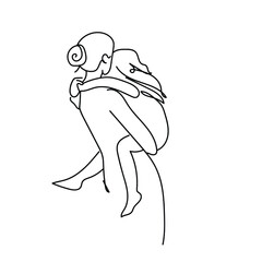 Continuous one simple single abstract line drawing icon of a man with a bag on his back. 